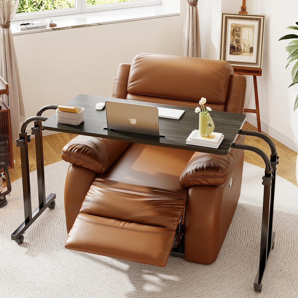 Mobile OverBed Recliner Table – Adjustable Height & Length, Stable Laptop Tra…