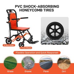 Portable Lightweight Folding Transport Wheelchair Narrow 16.2″ Seat for Seniors