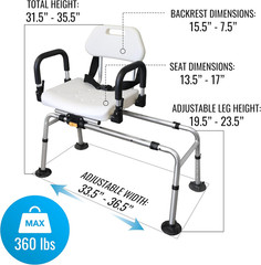 360 Max Comfort Swivel Shower Chair & Transfer Bench, Extra-Wide 360Lb Capacity,