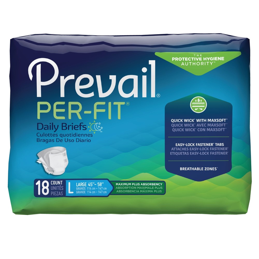 Prevail Per-Fit Adult Briefs Diapers With Tabs L Heavy Absorbency 72 Ct