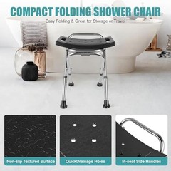 Height Adjustable Folding Shower Chair Seat, Stainless Steel Small Shower