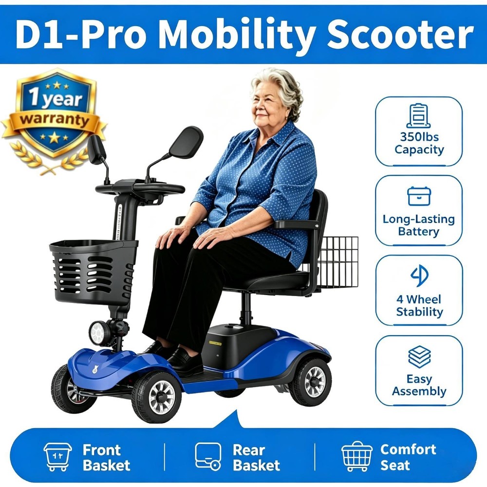 Pro 4 Wheel Mobility Scooter Power Wheel Chairs Electric Device Travel Blue
