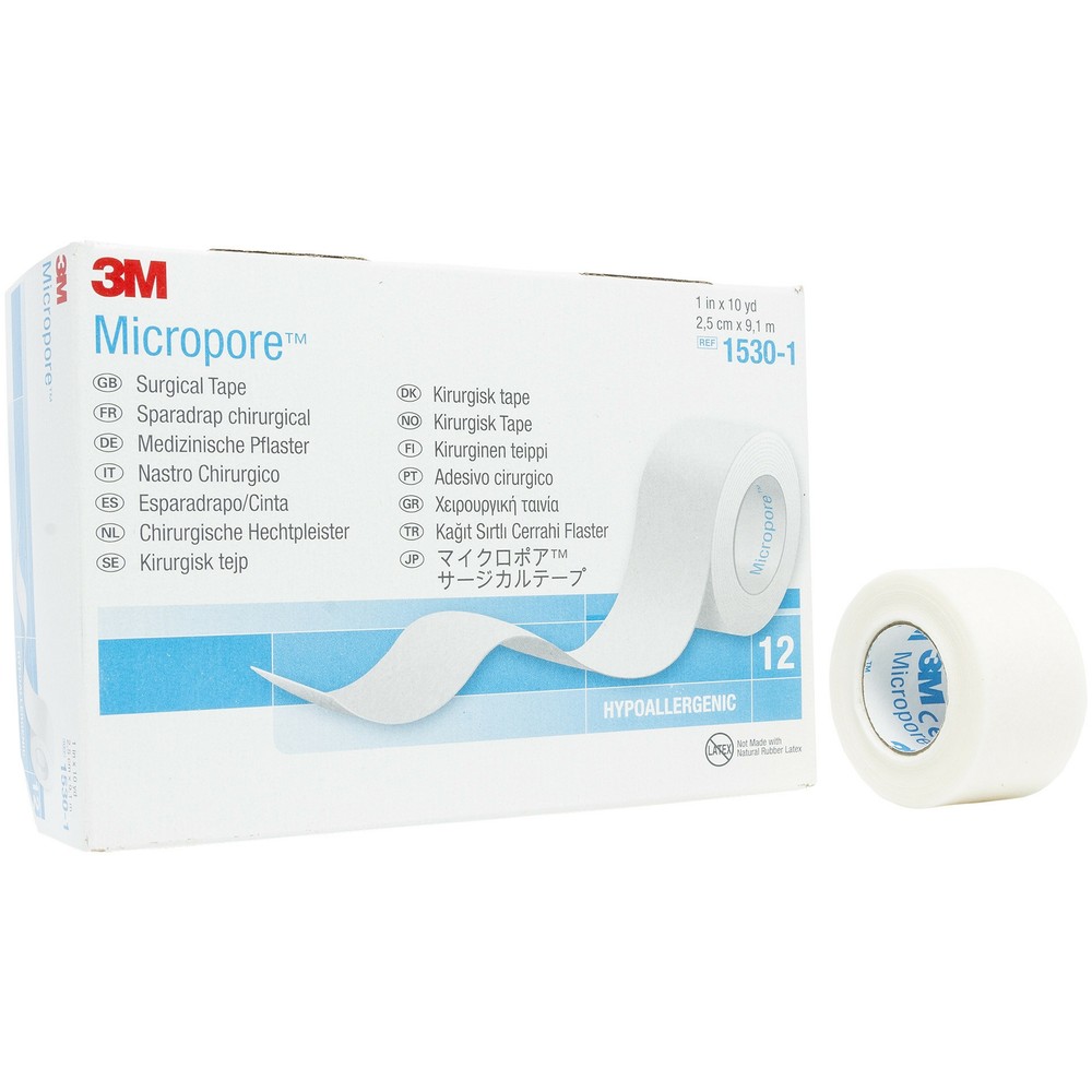 3M Micropore Skin Friendly Paper Medical Tape, 1 Inch X 10 Yards, Box of 12