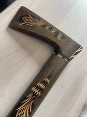 Vintage Polish Folk Art Zakopane Hand Carved Wood Walking Cane Axe Hatchet