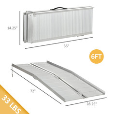 6ft Aluminum Tri-Fold Wheelchair Ramp Portable Anti-Slip Carry Handle 33lb