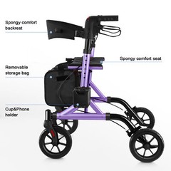 Rollator Walker w/Seat for Seniors 8in Wheels Supports up to 300lbs, Lightweight