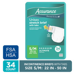 2 Pack Assurance Unisex Stretch Briefs with Tabs S/M 34 Count Each, Total 68 Ct