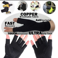 Copper Compression Gloves Carpal Tunnel Arthritis Joint Pain Relief Hand Support