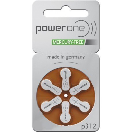 Power One Size 312 Zinc Air Hearing Aid Batteries No Mercury (42 batteries)