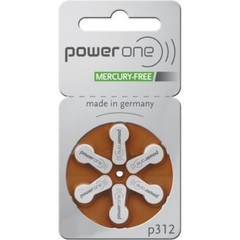 Power One Size 312 Zinc Air Hearing Aid Batteries No Mercury (42 batteries)