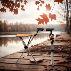 Folding Walking Stick Seat Aluminium Cane Chair Stool for Senior, 150kg Loading
