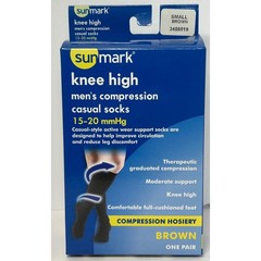 Sunmark Knee High Compression Socks Men’s Casual 15-20 mmHg Small Brown
