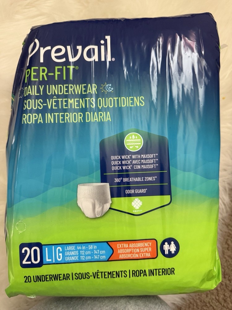 Prevail Per-Fit Daily Underwear –Size Large (44–58 in) 20 Count Extra Absorbency