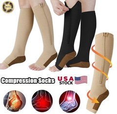 Zipper Compression Socks Women & Men Calf Knee High 15-20mmHg Open Toe Compressi