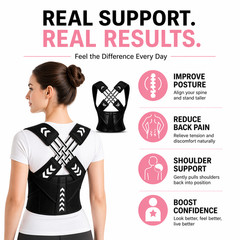 Adjustable Back Posture Corrector Brace Support Unisex Pink Black New