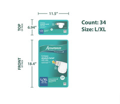 Assurance Unisex Stretch Briefs with Tabs, L/XL, 34 Count