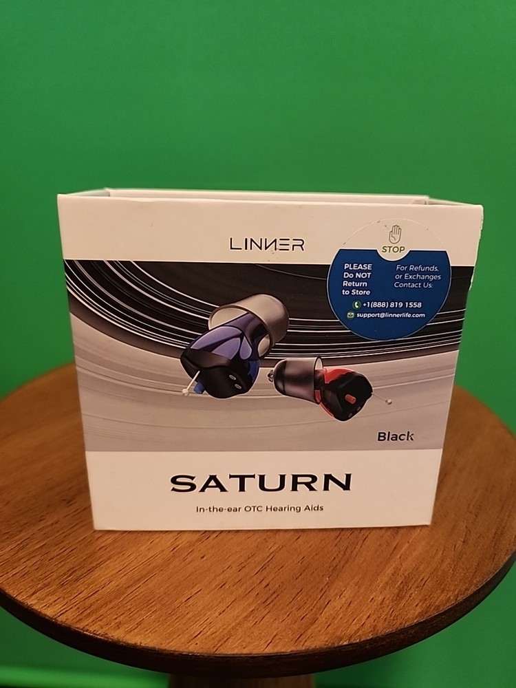 LINNER Saturn In-the-Ear OTC Hearing Aids Black Model F910A New Open Box