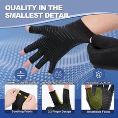 1 Pairs Copper Arthritis Compression Gloves Hand Support Pain Relief Joint Self