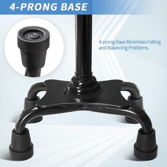 Adjustable Walking Cane for Men & Women with 4-Pronged Base Extra Black