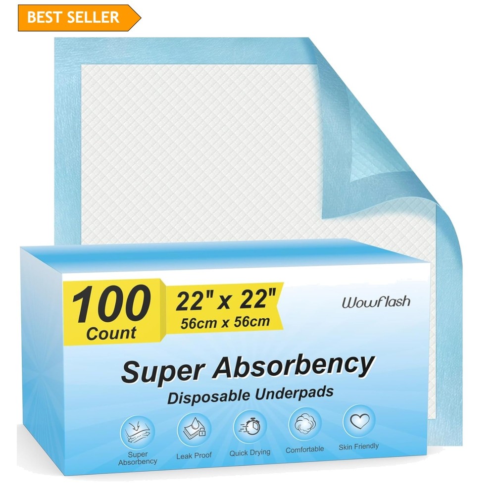 Value Pack: 100 Count 22” x 22” Quick Drying Disposable Pads for Dogs & Adults