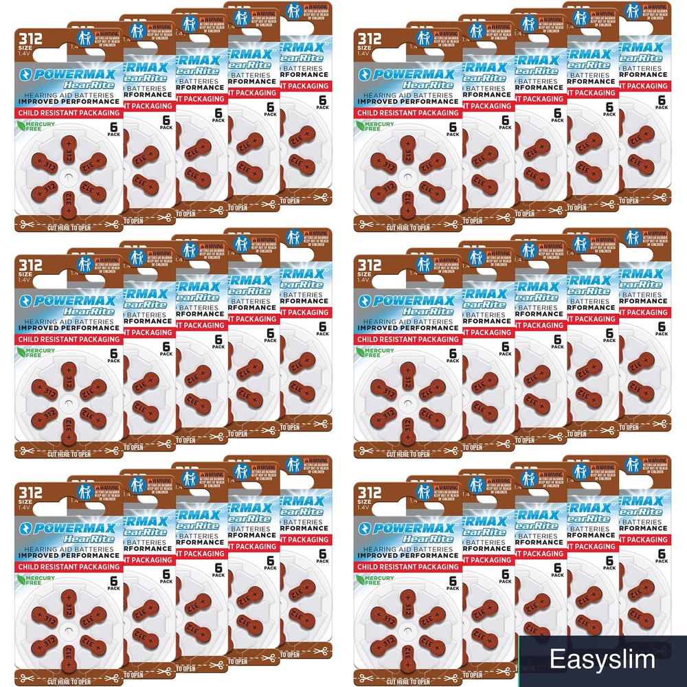 Hearing Aid Batteries Size 312 1.4V Brown Tab 180 Count Bulk Pack