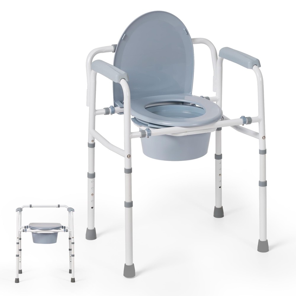 Careboda Bedside Commode Chair with Bucket for Seniors, Portable Extra Wide Comm