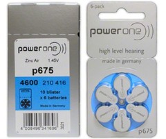 60 PowerOne Hearing Aid Batteries SIZE 10, 13, 312, Implant Made in Germany-2028