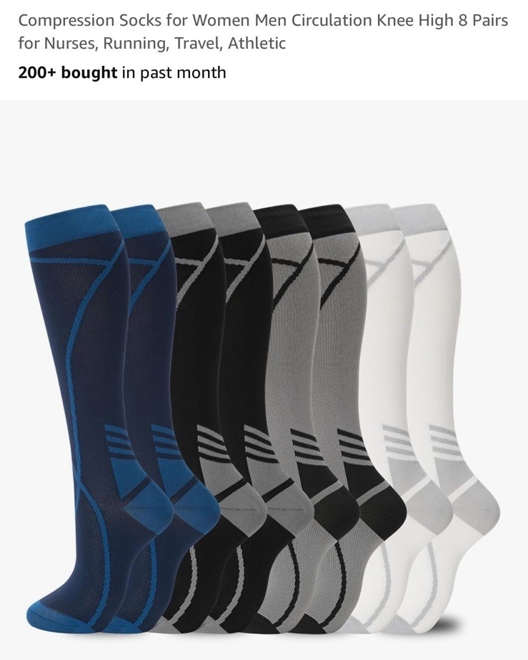 Compression Socks Unisex Adults Large-X-Large 02-8 Pairs-blue/Black/White/Grey