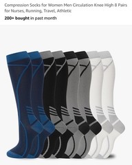 Compression Socks Unisex Adults Large-X-Large 02-8 Pairs-blue/Black/White/Grey