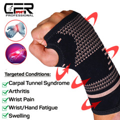 Compression Copper Wrist Hand Brace Carpal Tunnel Support Arthritis Sprain Pain