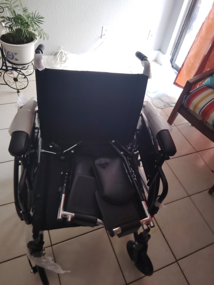 Manual Foldable Wheelchair, Black, Padded Armrests, Adjustable Footrests, 4W