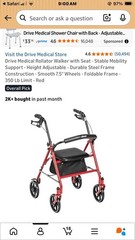Drive Medical Adjustable Height Rollator with 6 Inches Wheels – Red (RTL10261RD)