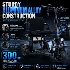 3-Wheel Folding Mobility Scooter for Adults, Electromagnetic Brake, 12AH Battery