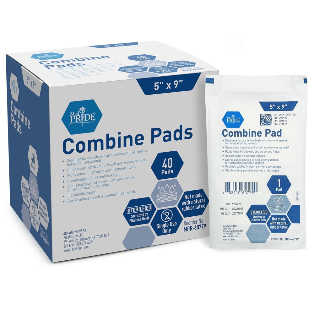 High Absorbency ABD Pads 5″x9″ – 40 Sterile Wound Dressings, Latex-Free, Single