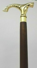 Handmade Solid Brass Mermaid Head Handle Vintage Walking Stick Wooden Cane Gift