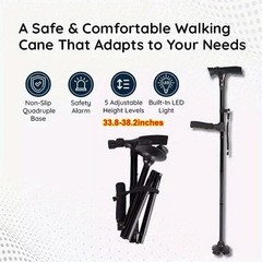 Twin Grip Folding Cane with LED Lights & SOS Alarm Adjustable, Portable, Secure