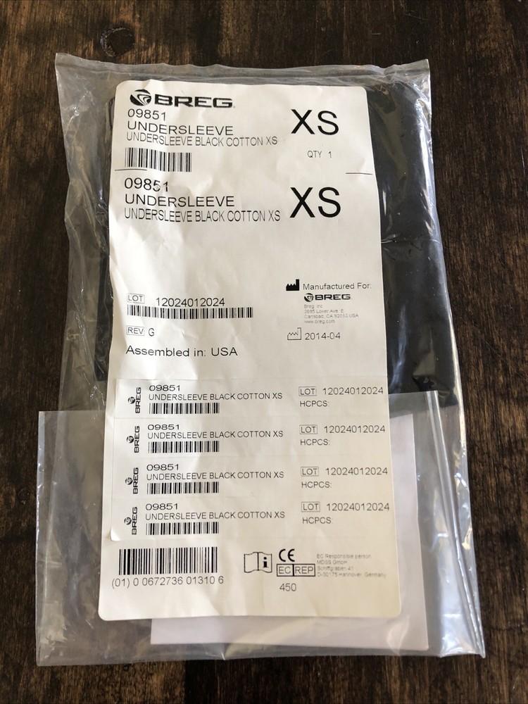 BREG (#09851) UNDERSLEEVE Black Knee Brace | Size XS | Brand New