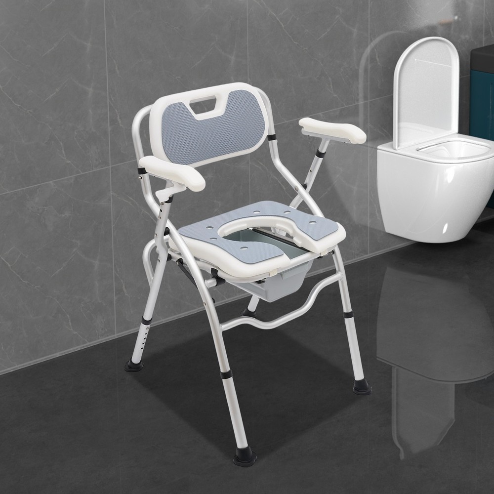 330lb Toilet Chair Bedside Commode w/ Bed Pan 3* EVA Seat Pads Height Adjustable