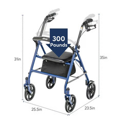 Drive Medical Four Wheel Rollator Rolling Walker with Fold Up Removable Back Sup