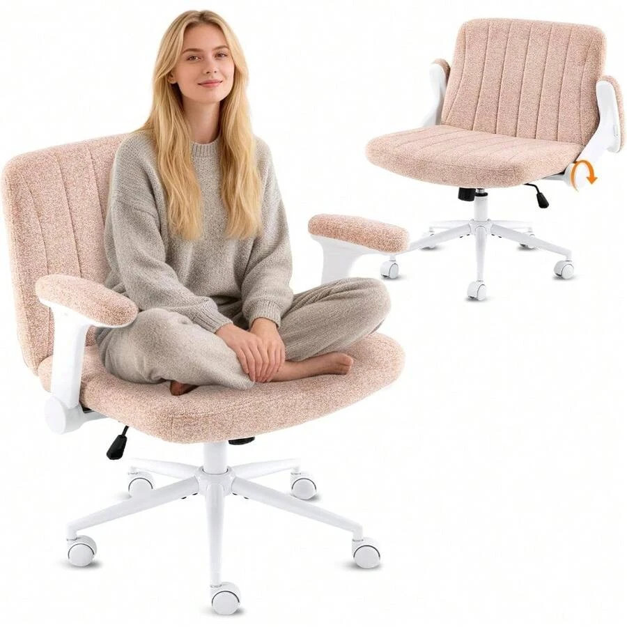 Criss Cross Chair Adjustable Flip-Up Arms Legged Wheels Extra Wide Office Cozy