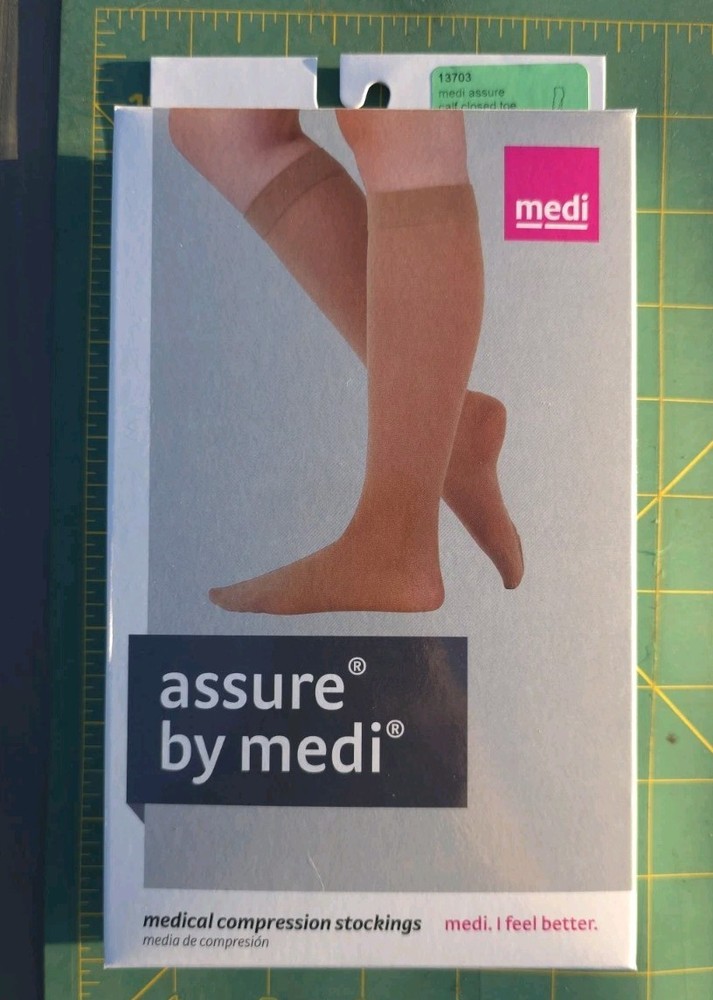 Medi Assure Medical Compression Stockings Calf Closed Toe Large 20-30 Beige
