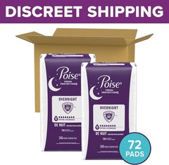 Poise Overnight Incontinence Pads, 8 Drop Absorbency, 72 Count Total
