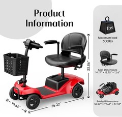 Mobility Scooter,4 Wheel Mobility Scooter,15 Miles Range,300LBS