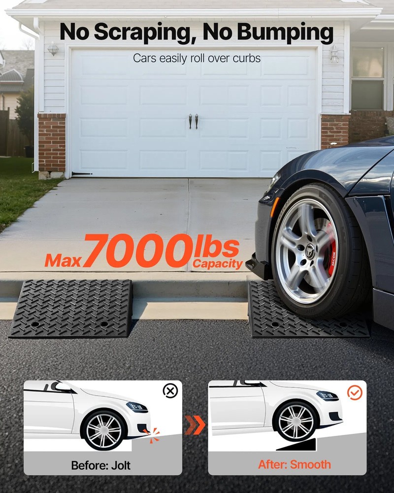 Driveway Curb Ramp, 7000 lbs Load Capacity, 7 Inches Rise Height Heavy Duty Curb