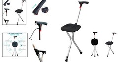 Folding Walking Cane with Tripod Chair Seat Stool Heavy Duty Adjustable Portable