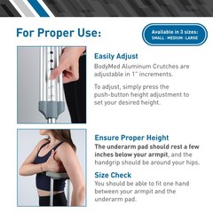 BodyMed Aluminum Crutches, Adult – Pair of Lightweight, Height Adjustable