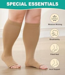 Plus Size Compression Socks: 2 Pairs Wide Calf Compression 3XL Beige-2 Pairs