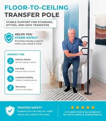 Double Handle Non-Rotating Floor to Ceiling Grab Bar, No-Drill Tension Mounte…