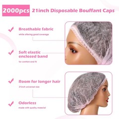 2000 Pcs Disposable Hair Nets Bulk 21 Inch Non Woven Bouffant Caps for Food S…