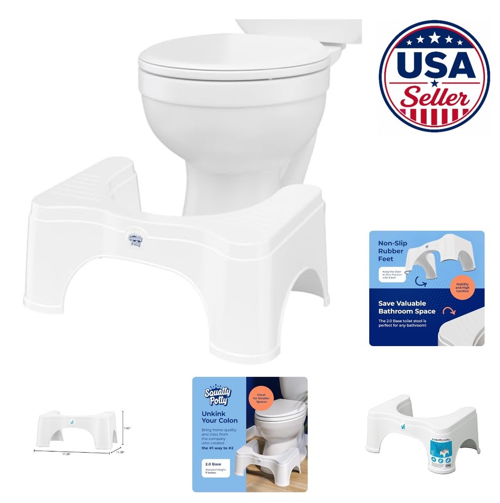 Toilet Stool 7 Inch Height 350 Lb Capacity White Portable Bathroom Step